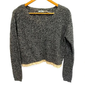 Kimchi Blue for Anthropologie Black Ribbed Knit Lace Trim Sweater Size Small